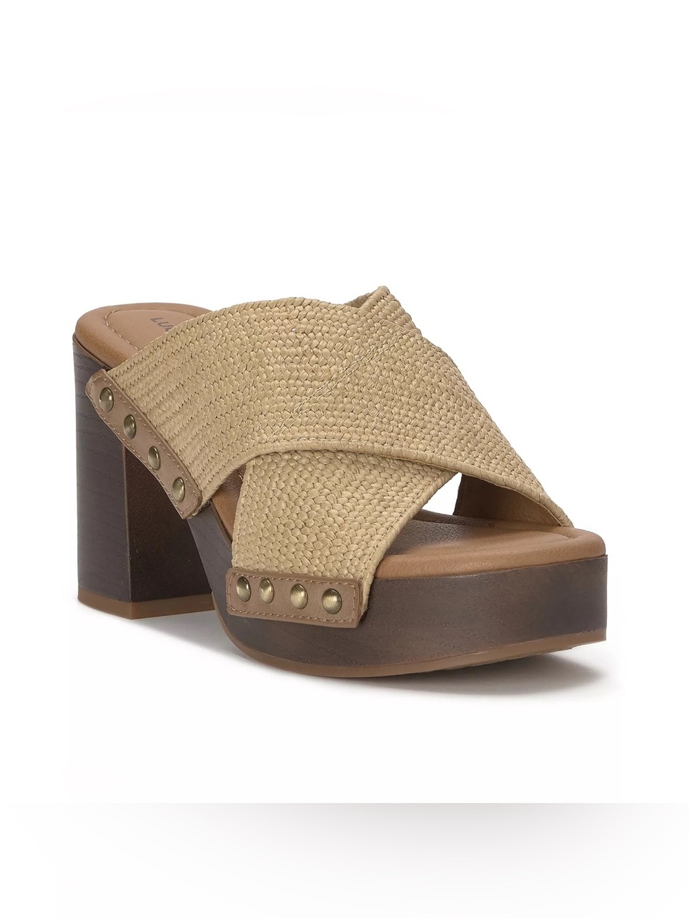 Lucky Brand Tan Woven Cross-Band Platform Mule